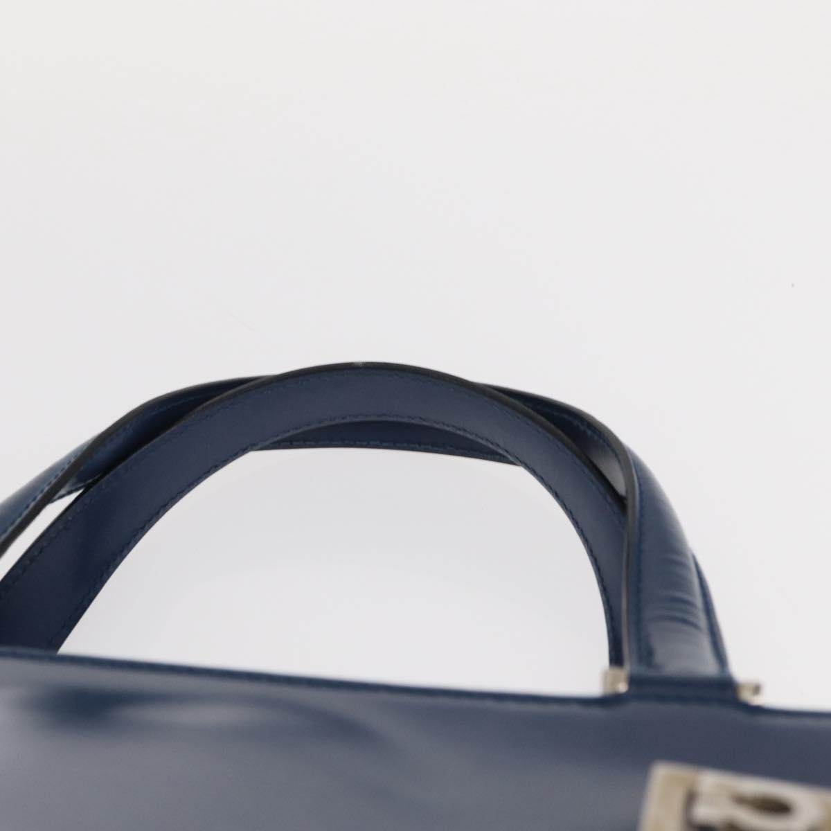 Salvatore Ferragamo Double Gancini Side Buckle Leather Blue Leather Handbag (Pre-Owned)