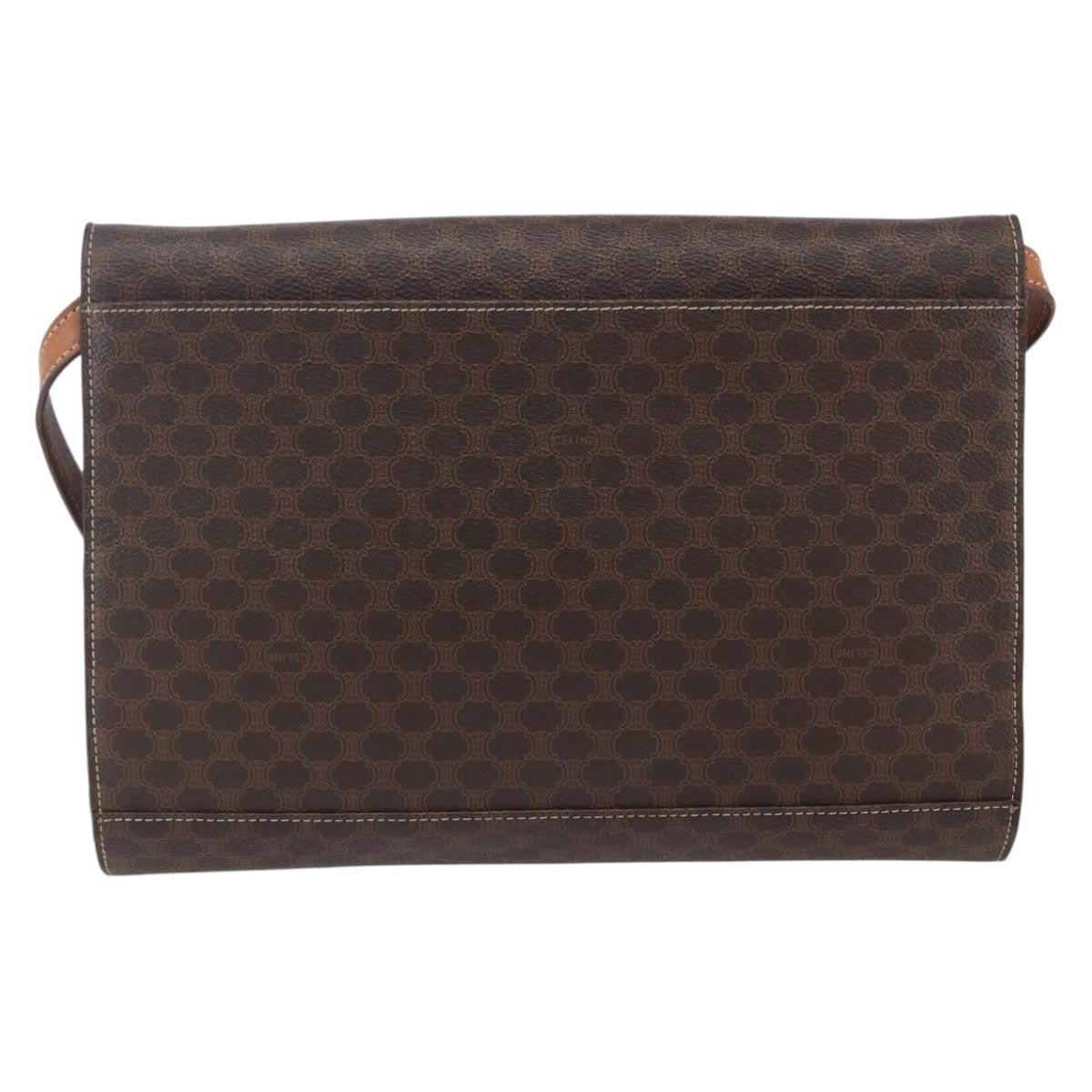 Celine Vintage Macadam Circle Logo Canvas And Leather Brown Canvas Shoulder Bag Bag (Pre-Owned)