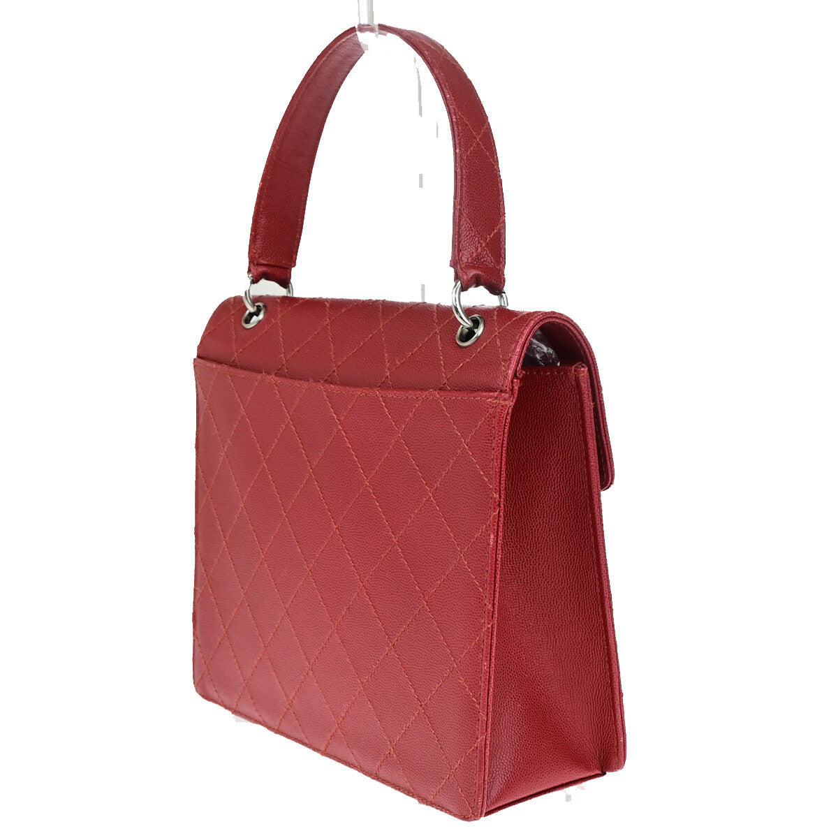 Chanel Vintage Cc Flap Top Handle Calfskin Leather Red Calfskin Bag (Pre-Owned)