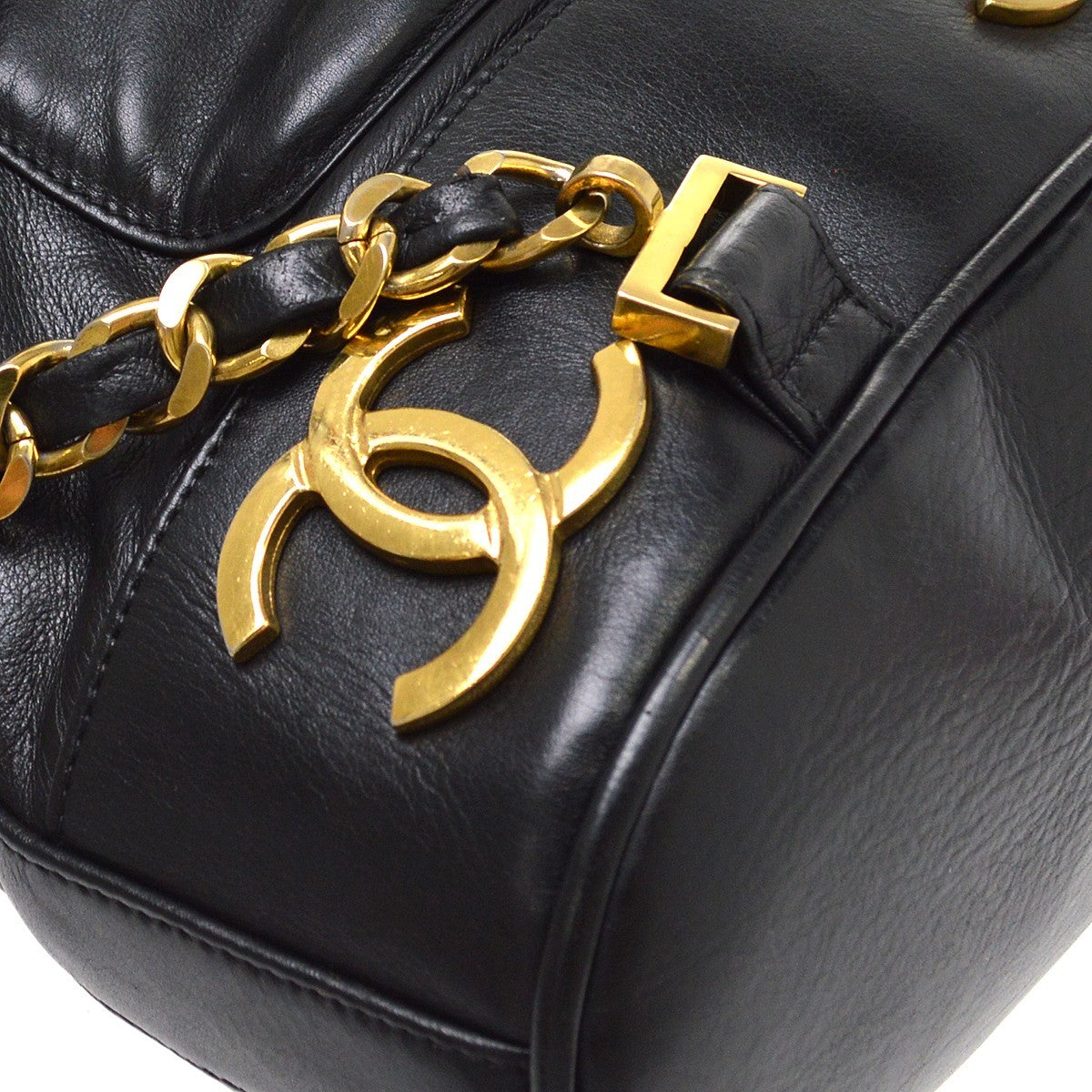 Chanel Cc Backpack Lambskin Black Leather Backpack Bag (Pre-Owned)