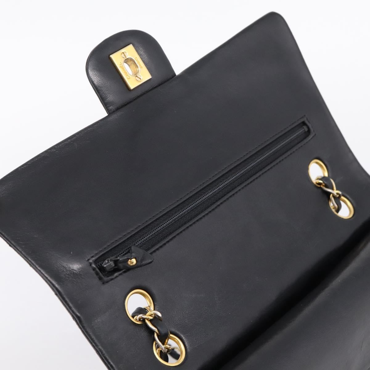 Chanel Timeless - Classic Double Flap Quilted Lambskin Black Leather Handbag (Pre-Owned)