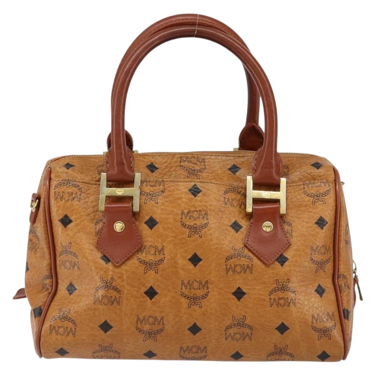 MCM Visetos Logogramme Canvas And Leather Brown Canvas Handbag (Pre-Owned)