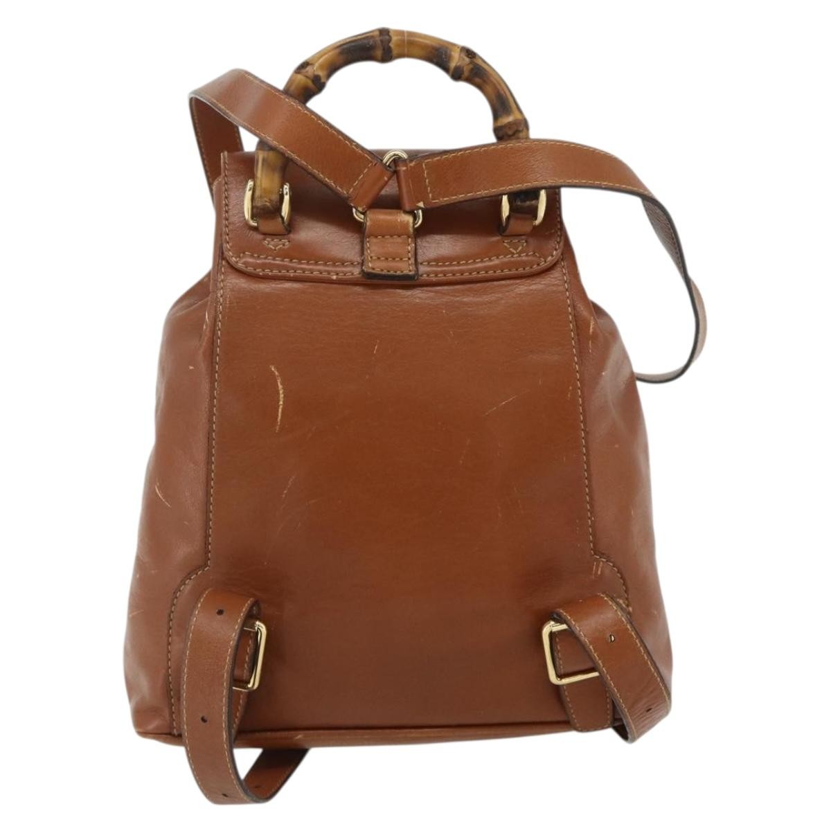 Gucci Vintage Bamboo Leather Brown Leather Backpack Bag (Pre-Owned)