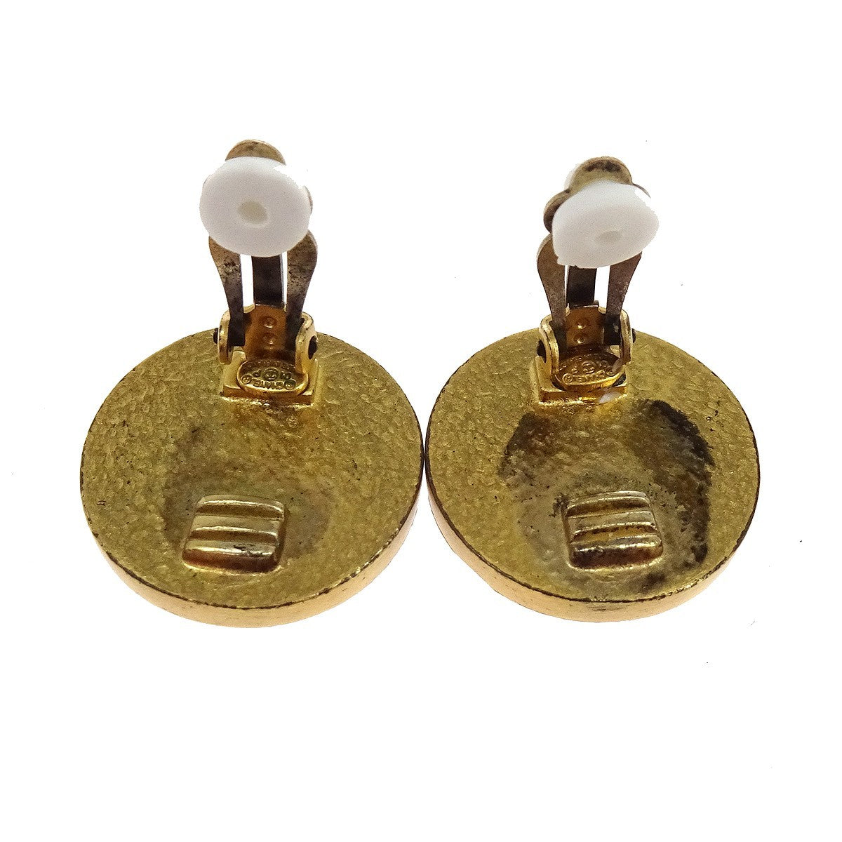 Chanel Cc Round Clip-On Metal Gold Gold_Plated Earrings Jewelry (Pre-Owned)