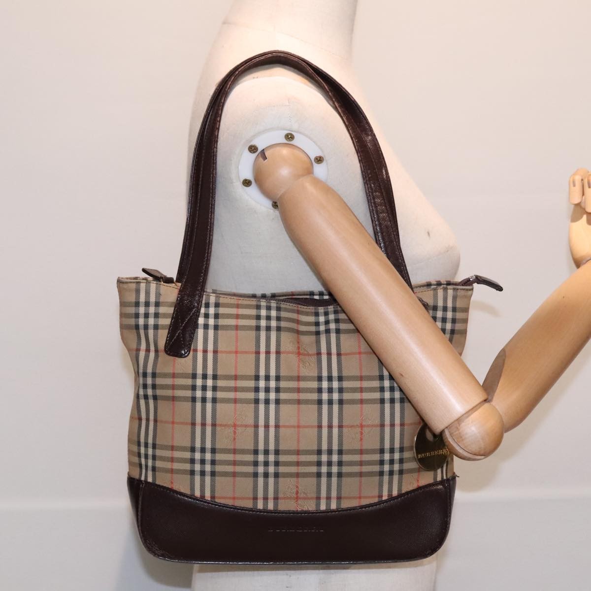 Burberry Nova Check Tote Canvas Check Pattern Beige Canvas Tote Bag Bag (Pre-Owned)
