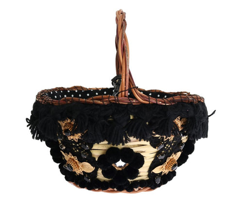 Dolce & Gabbana Chic Beige & Black Straw Snakeskin Bucket Women's Bag