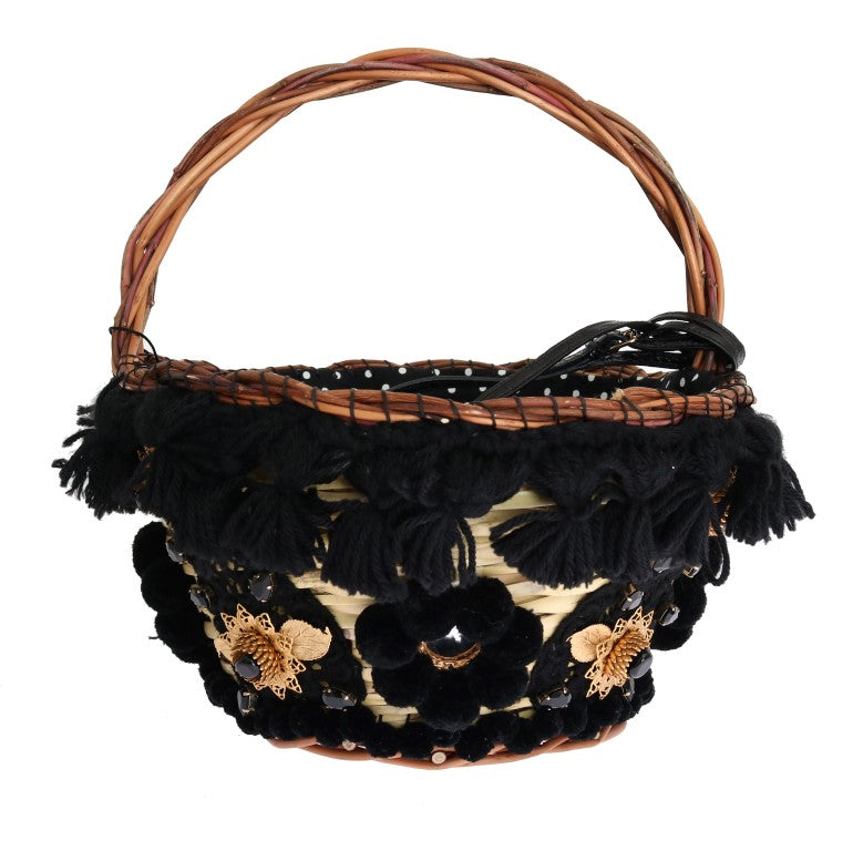Dolce & Gabbana Chic Beige & Black Straw Snakeskin Bucket Women's Bag