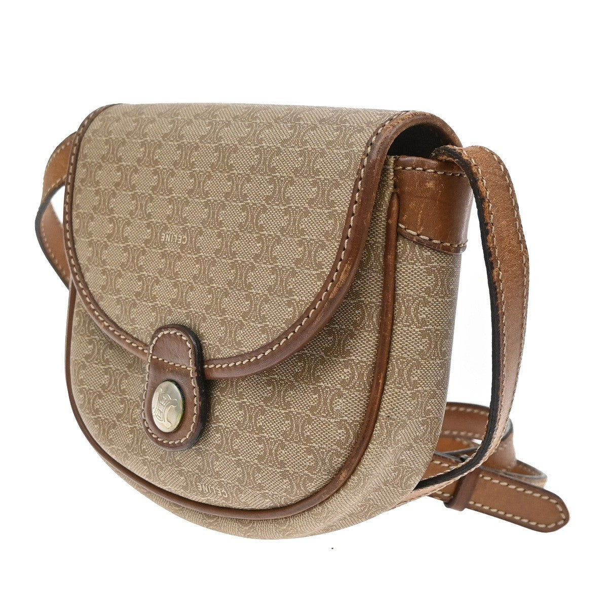 Celine Besace Flap Triomphe Coated Canvas Brown Canvas Handbag (Pre-Owned)