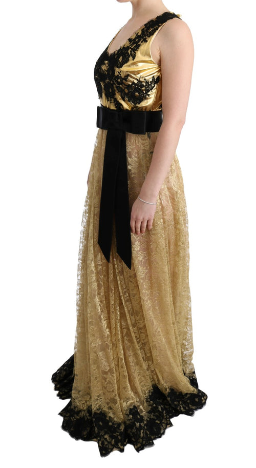 Dolce & Gabbana Elegant Gold Floral Lace Gown Women's Dress