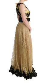 Dolce & Gabbana Gold Black Floral Lace Women's Dress