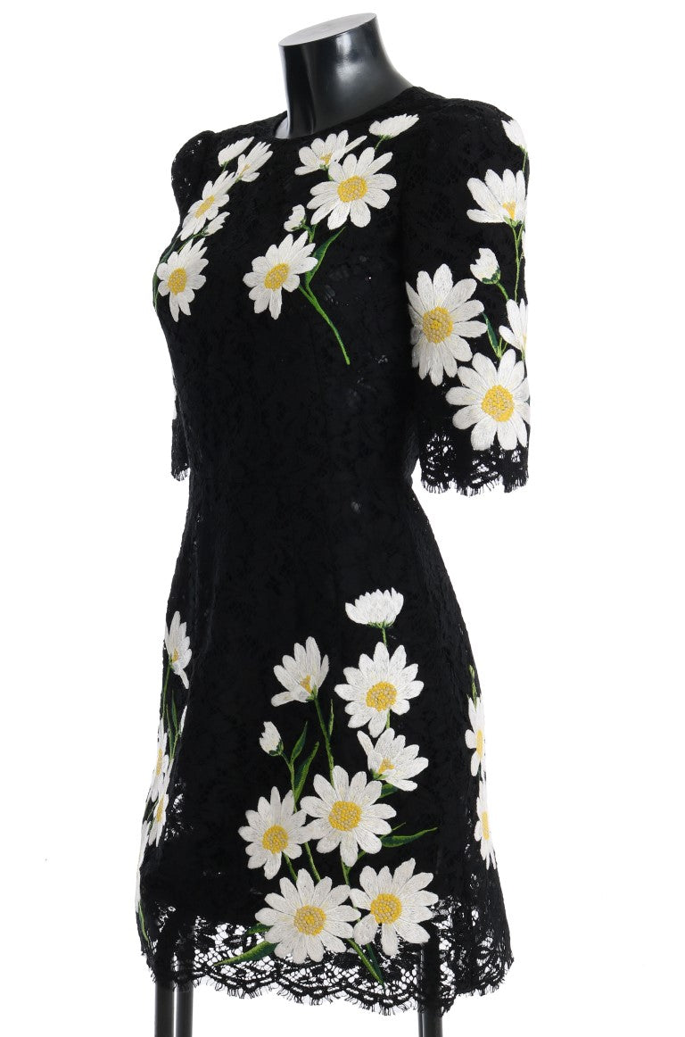 Dolce & Gabbana Black Floral Lace Chamomile Sicily Women's Dress