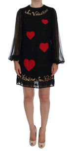Dolce & Gabbana Black Lace Sequined Shift Women's Dress