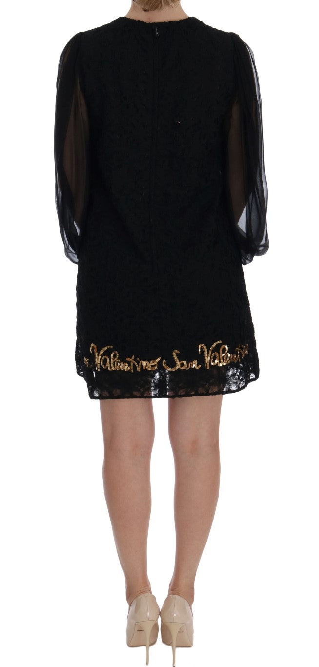 Dolce & Gabbana Black Lace Sequined Shift Women's Dress