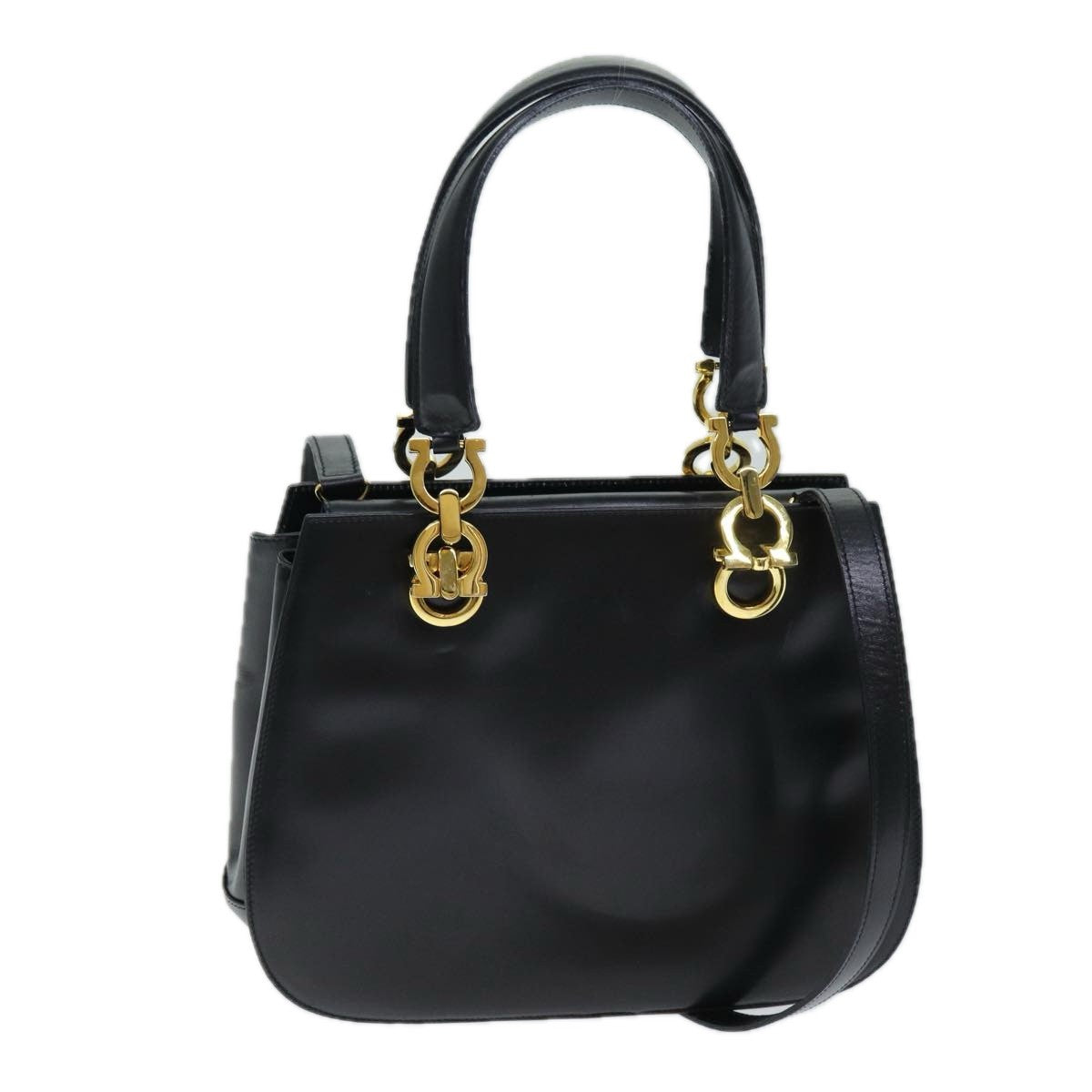 Salvatore Ferragamo Gancini Leather Black Leather Handbag (Pre-Owned)