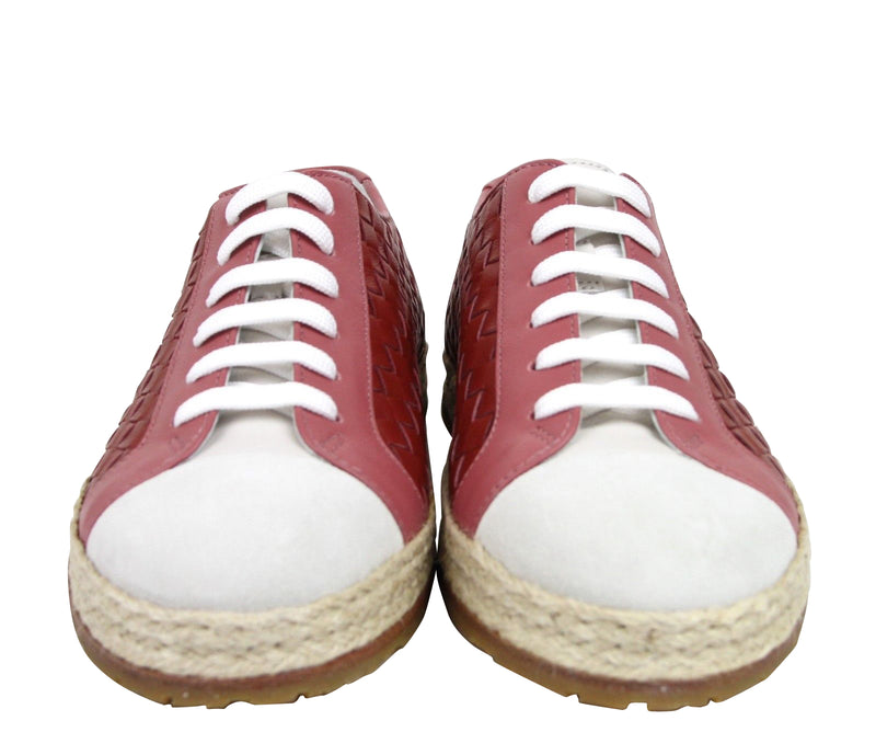 Bottega Veneta Women's Pink / Red Leather Woven Lace Ups Sneakers