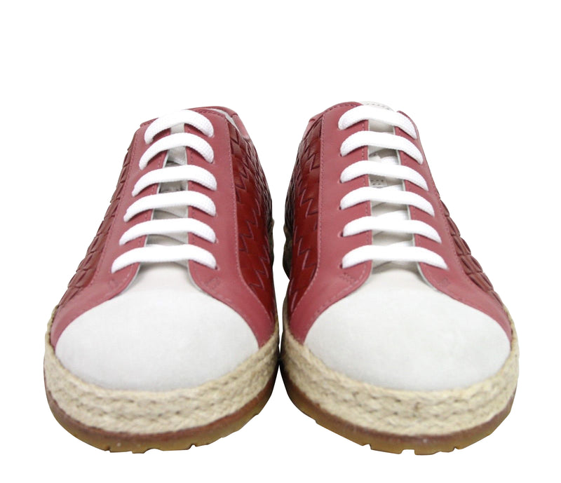 Bottega Veneta Women's Pink / Red Leather Woven Lace Ups Sneakers 451689 5768