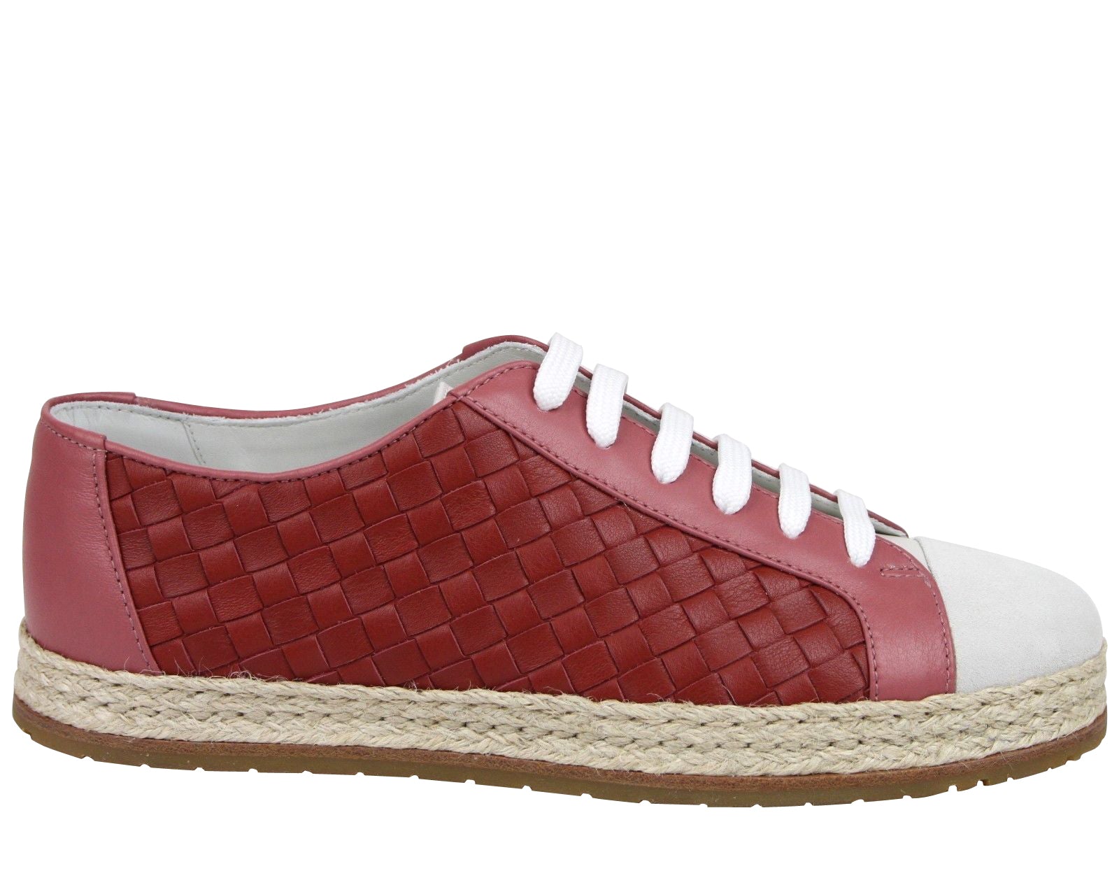 Bottega Veneta Women's Pink / Red Leather Woven Lace Up Sneakers (37.5 EU / 7.5 US)