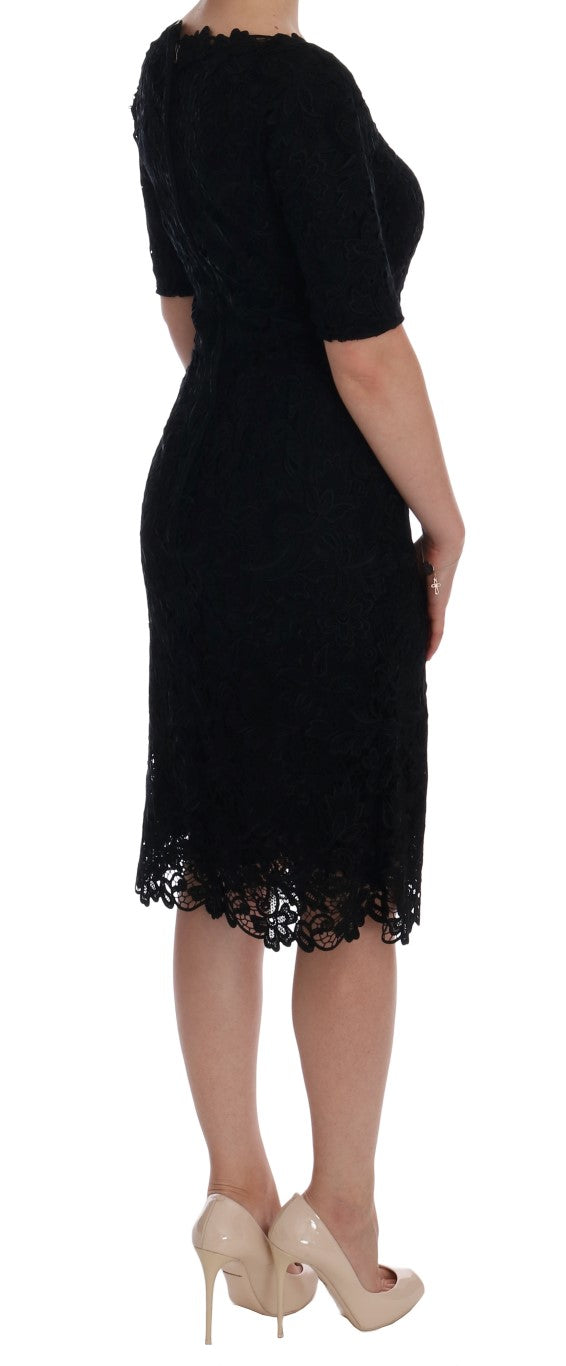 Dolce & Gabbana Black Floral Ricamo Sheath Women's Dress