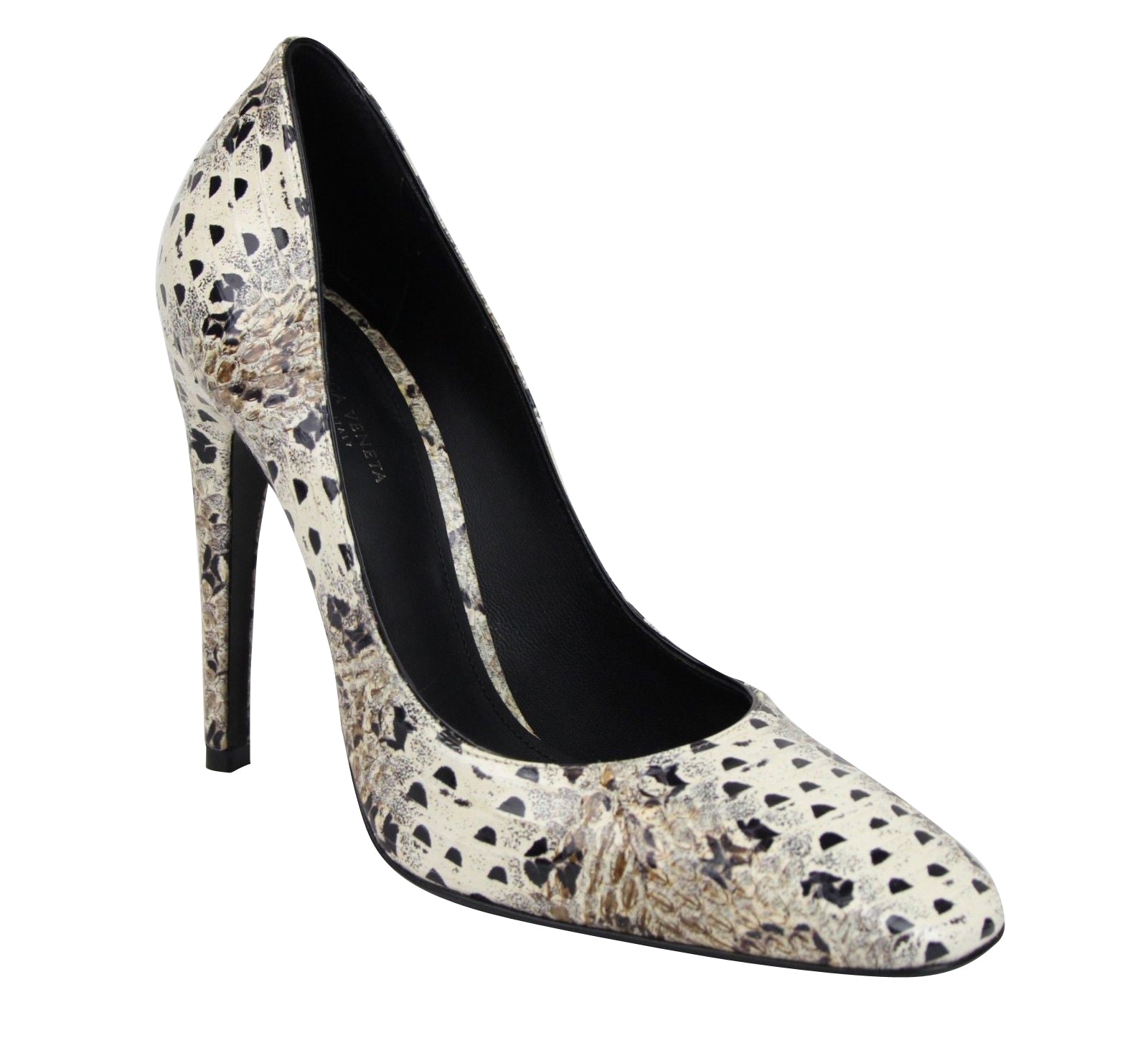 Bottega Veneta Women's Pearl / Black Leather Elaphe Circle Stiletto Heels 451758 1909