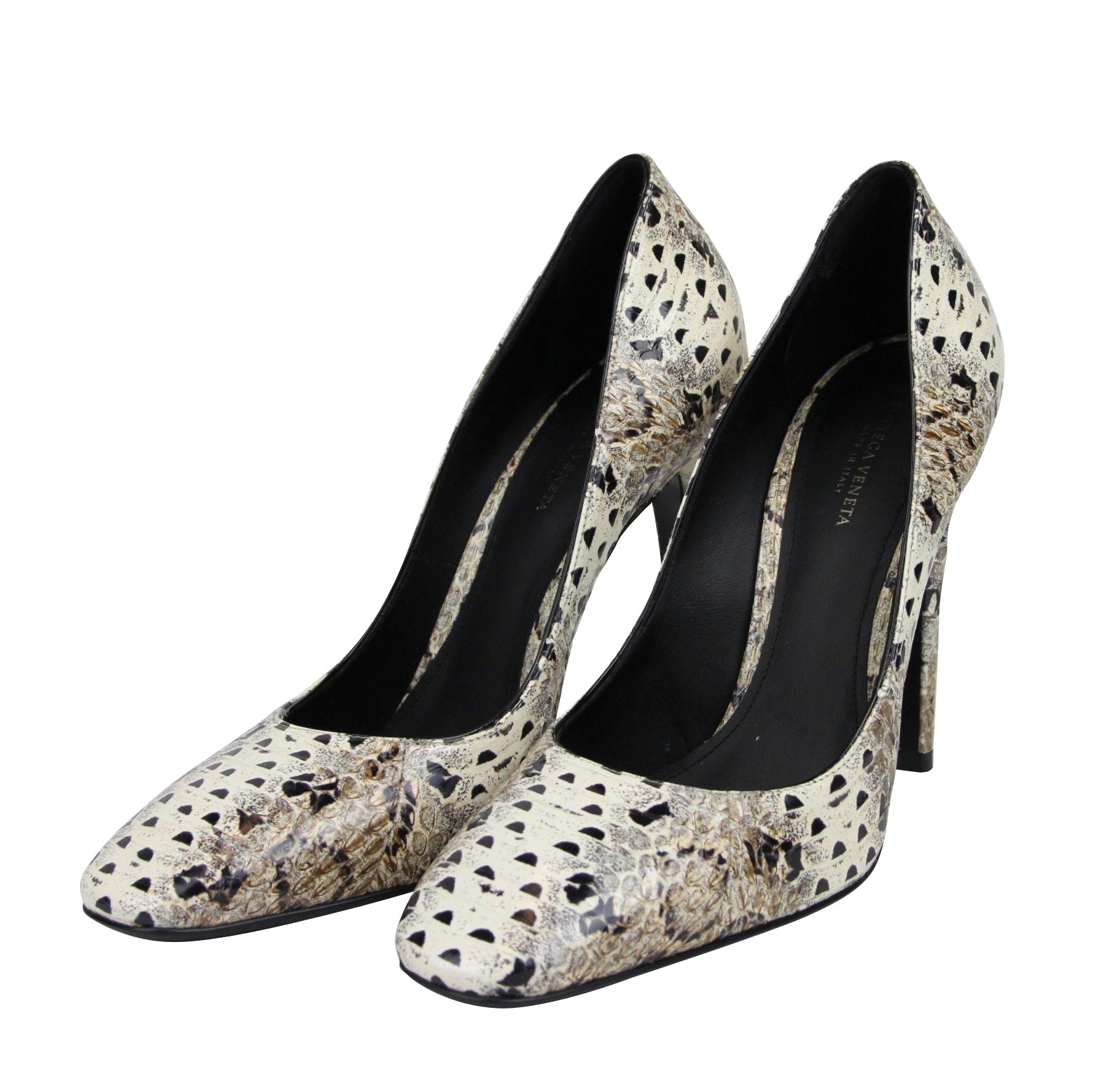 Bottega Veneta Women's Pearl / Black Leather Elaphe Circle Stiletto Heels 451758 1909