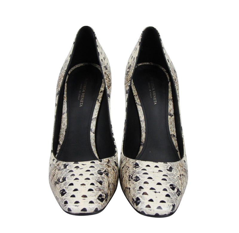 Bottega Veneta Women's Pearl / Black Leather Elaphe Circle Stiletto Heels 451758 1909