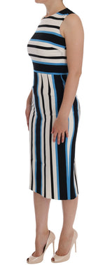Dolce & Gabbana Blue White Striped Silk Stretch Sheath Women's Dress