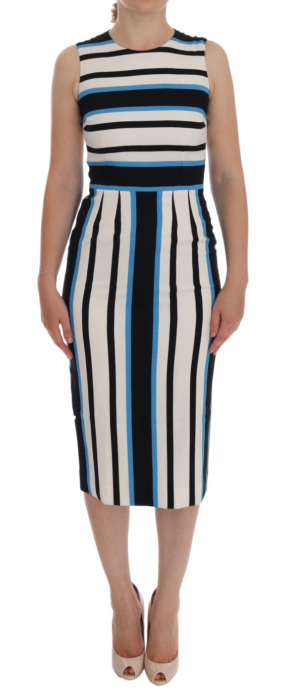 Dolce & Gabbana Blue White Striped Silk Stretch Sheath Women's Dress