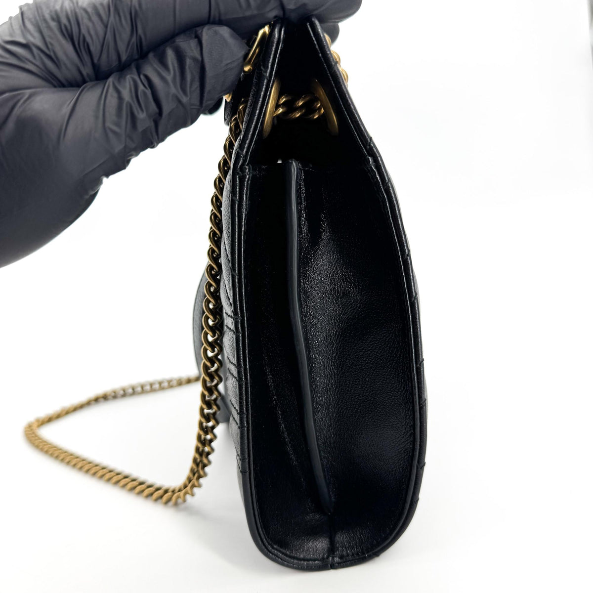 Gucci Gg Marmont Accordion Matelasse Leather Black Leather Shoulder Bag Bag (Pre-Owned)