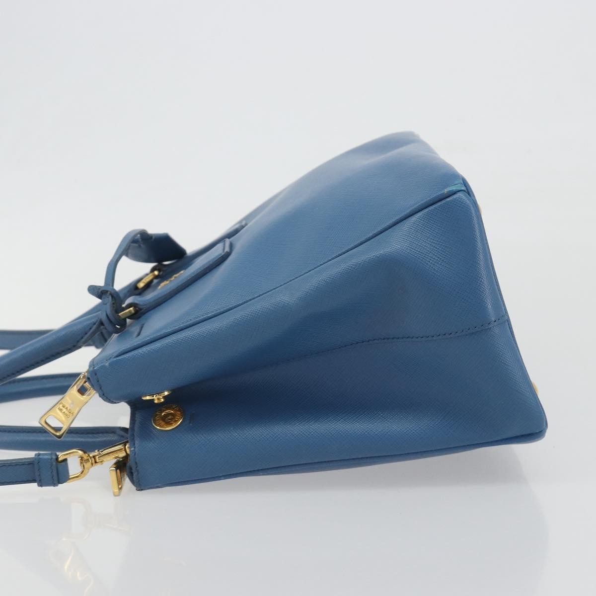 Prada Double Zip Lux Tote Saffiano Leather Blue Leather Handbag (Pre-Owned)