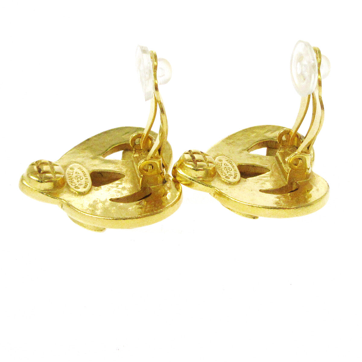 Chanel Vintage Cc Heart Clip-On Metal Gold Gold Earrings Jewelry (Pre-Owned)