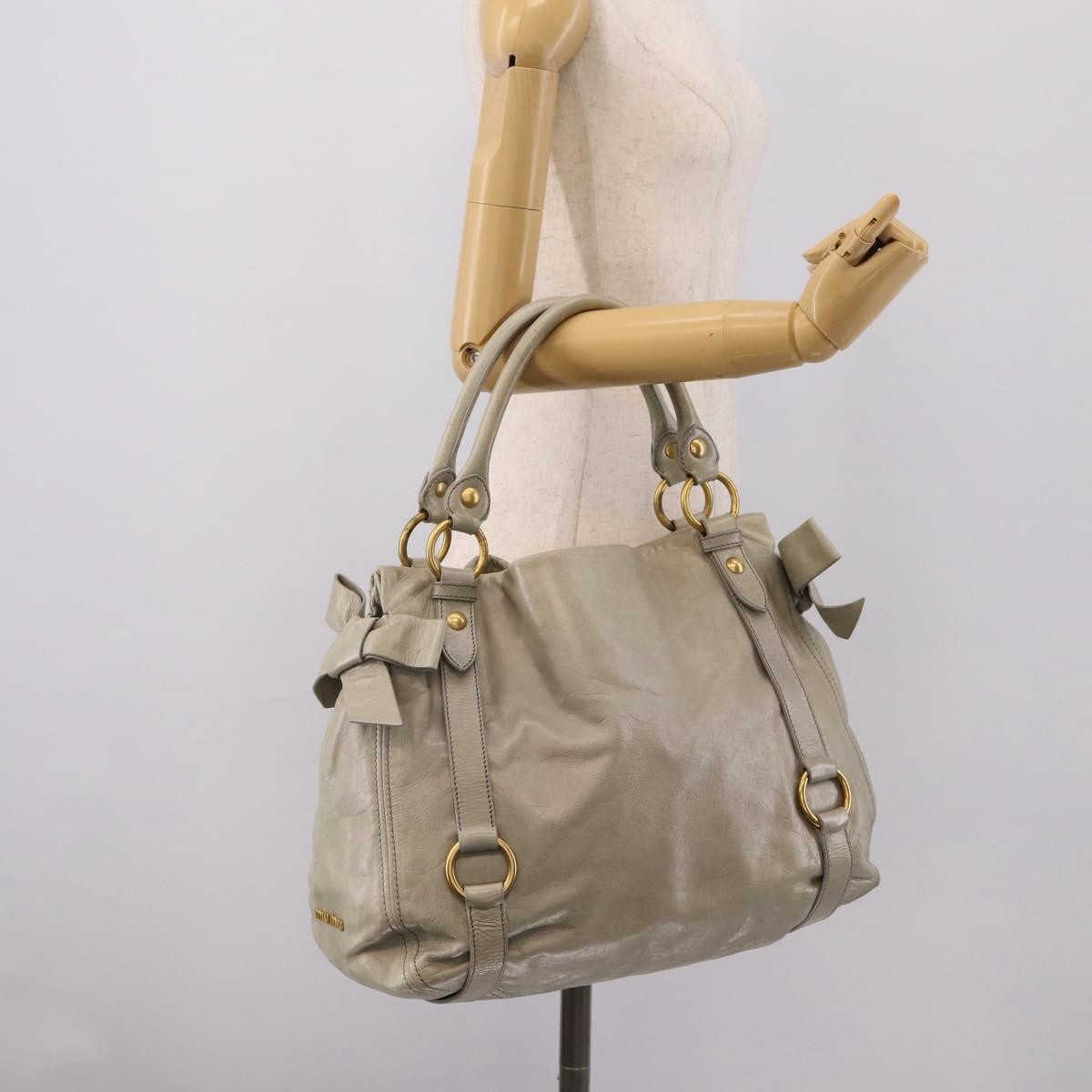 Miu Miu Bow Satchel Cervo Leather Gray Leather Handbag (Pre-Owned)