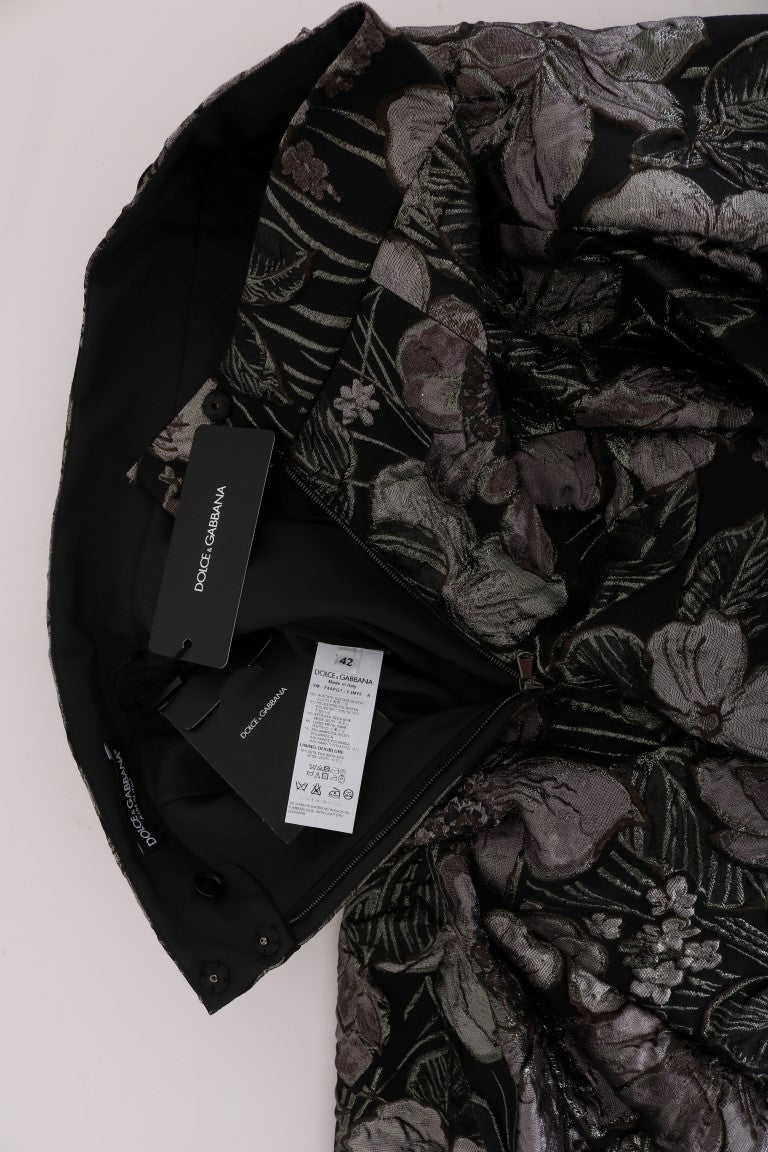 Dolce & Gabbana Elegant Black Silver-Floral Straight Women's Skirt