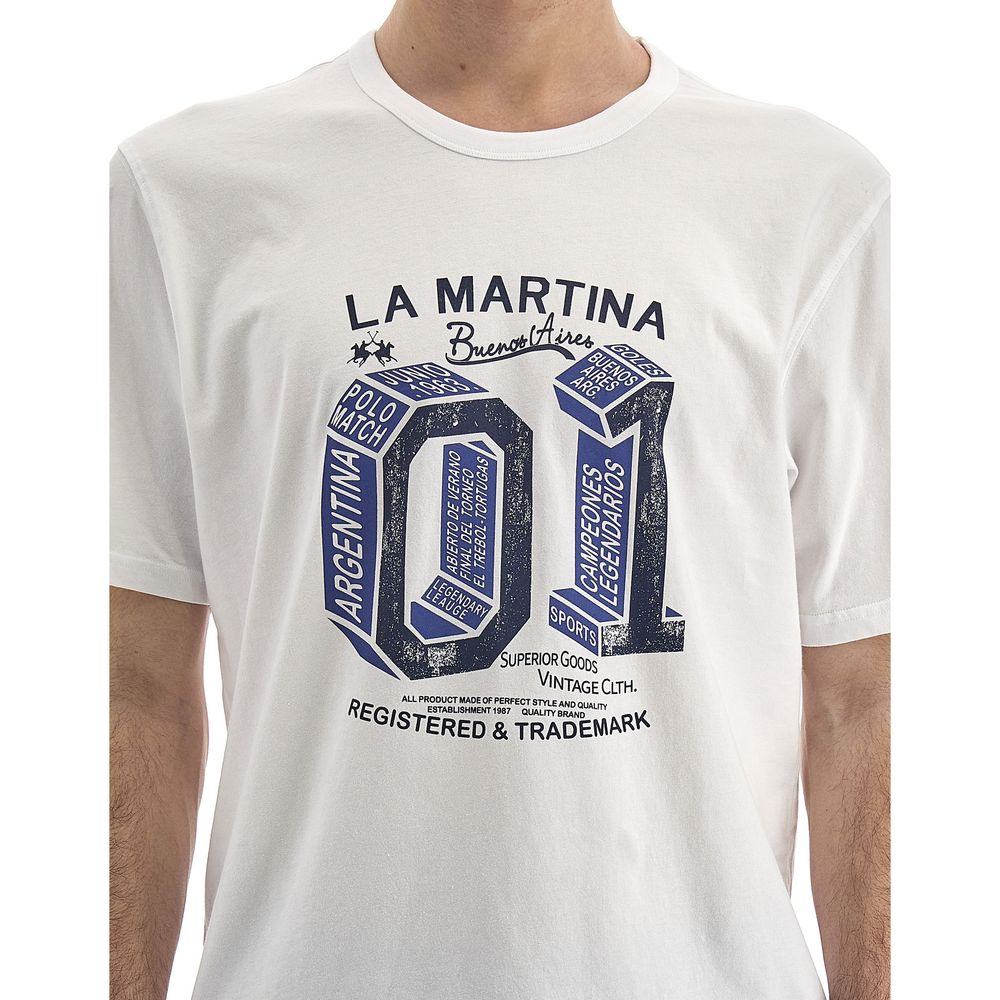 La Martina Equestrian Chic White Cotton Men's Tee