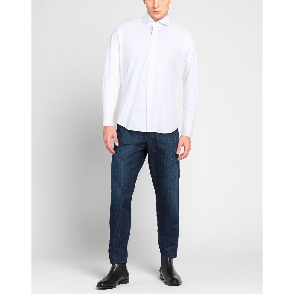Aquascutum Sophisticated White Cotton Shirt with Embroidered Men's Logo