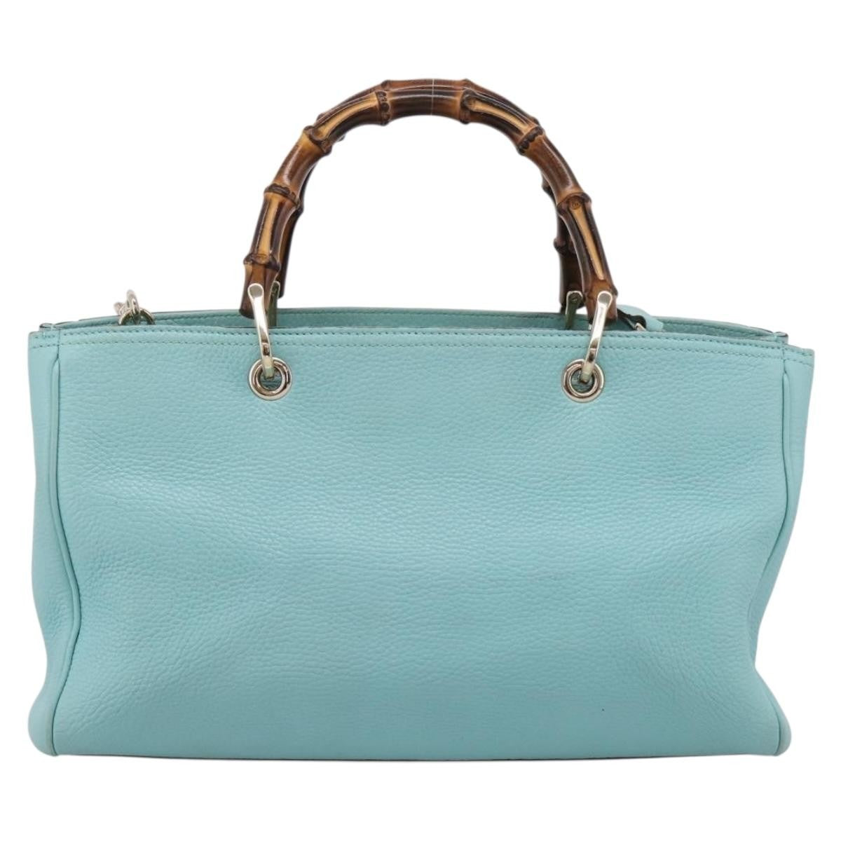 Gucci Bamboo Shopper Leather Blue Leather Tote Bag Bag (Pre-Owned)