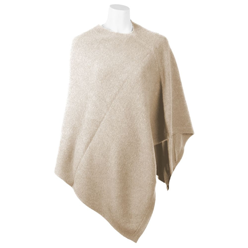 Emilio Romanelli Chic V-Neck Cashmere Poncho in Women's Beige