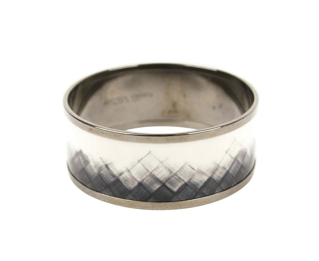 White Enamel Metal Woven Silver Bracelet