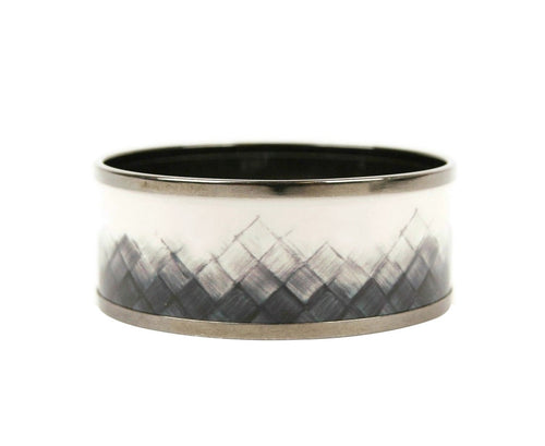 Bottega Veneta White / Black Enamel Metal Woven Silver Bracelet (Small)