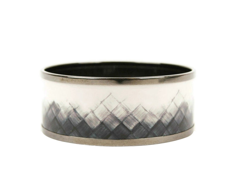 Bottega Veneta White / Black Enamel Metal Woven Silver Bracelet 452832 1813 (Small)