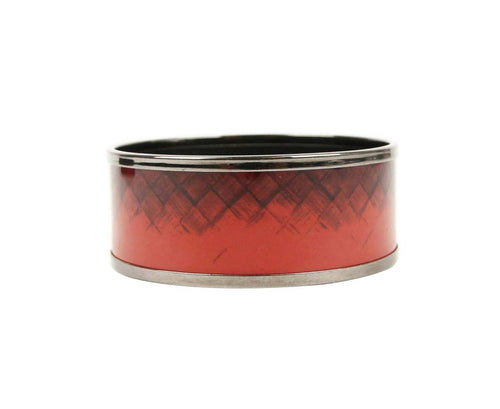 Bottega Veneta Women's Red / Black Enamel Metal Woven Print Small Bracelet
