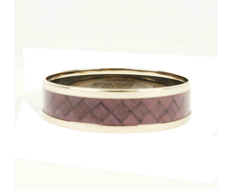 Bottega Veneta Women's Purple Enamel Metal Woven Print Gold Bracelet (Small)