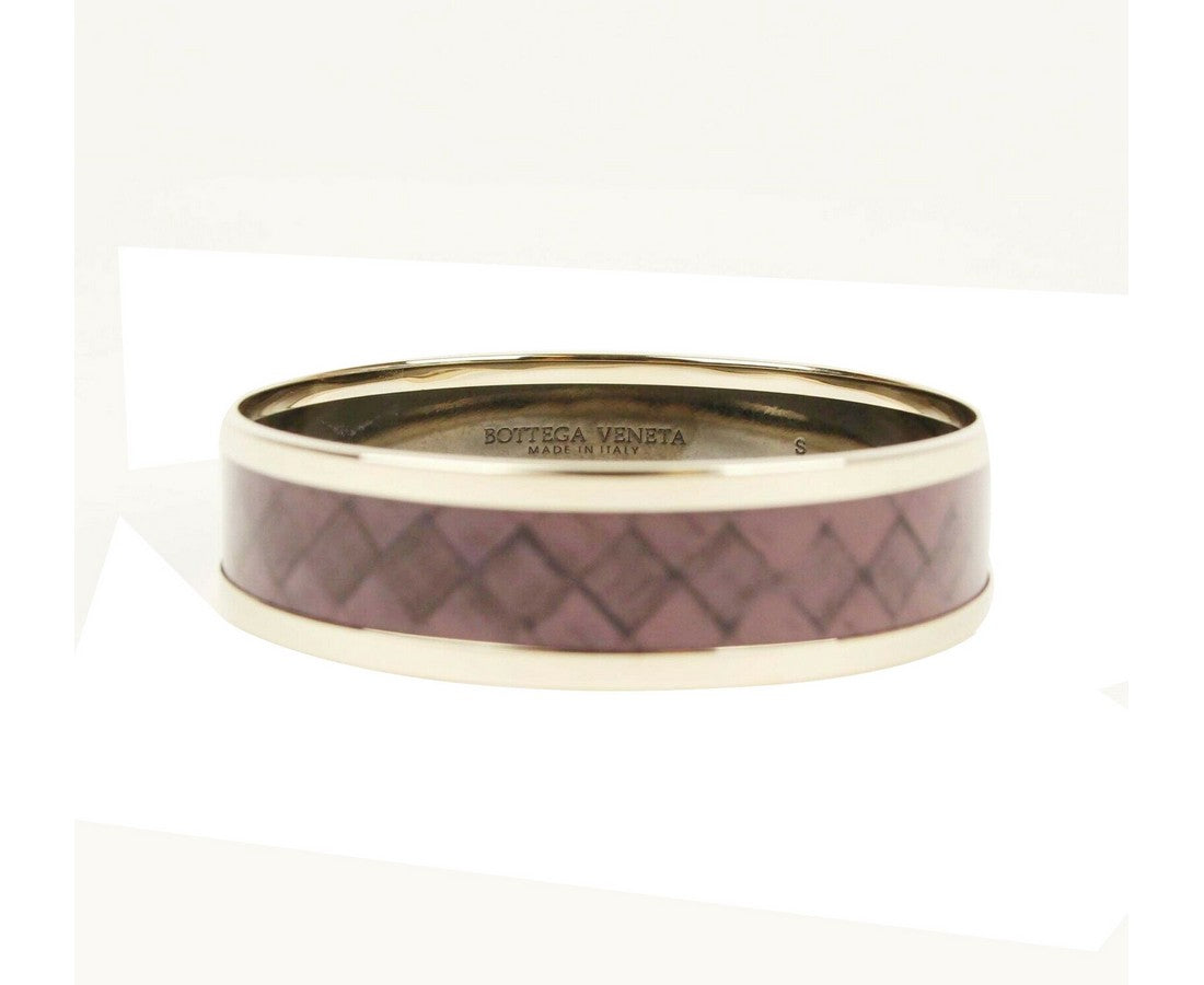 Bottega Veneta Women's Purple Enamel Metal Woven Print Gold Bracelet (Small)
