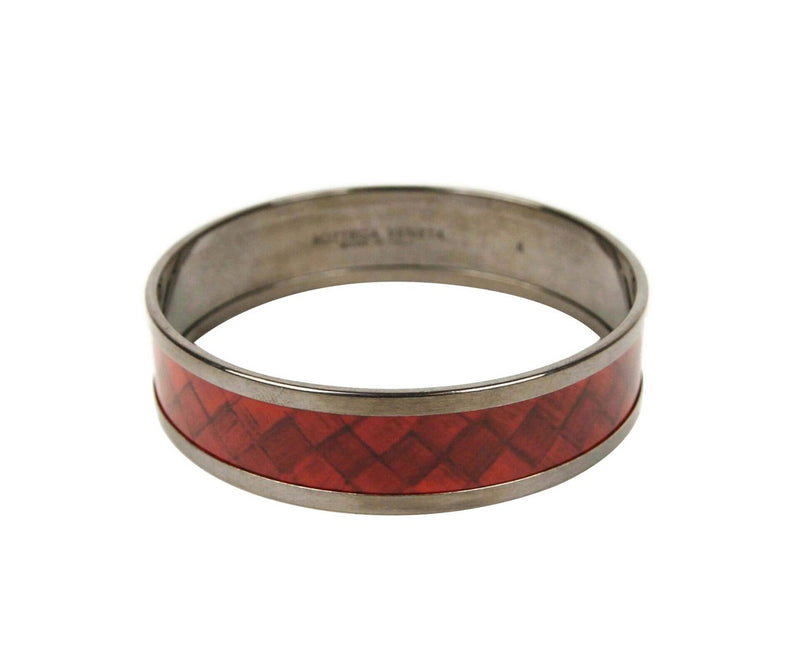 Bottega Veneta Women's Red / Black Enamel Metal Woven Silver Bracelet 452833 6423 (Small)