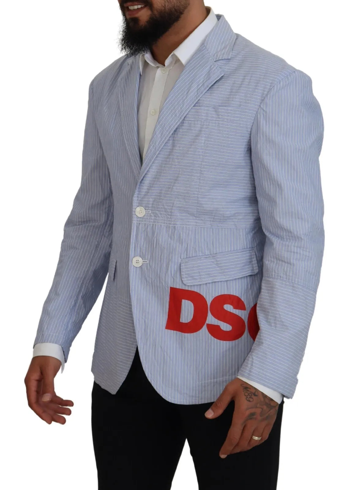 Dsquared² Blue Striped Single Breasted Formal Coat Men's Blazer (Pre-Owned)