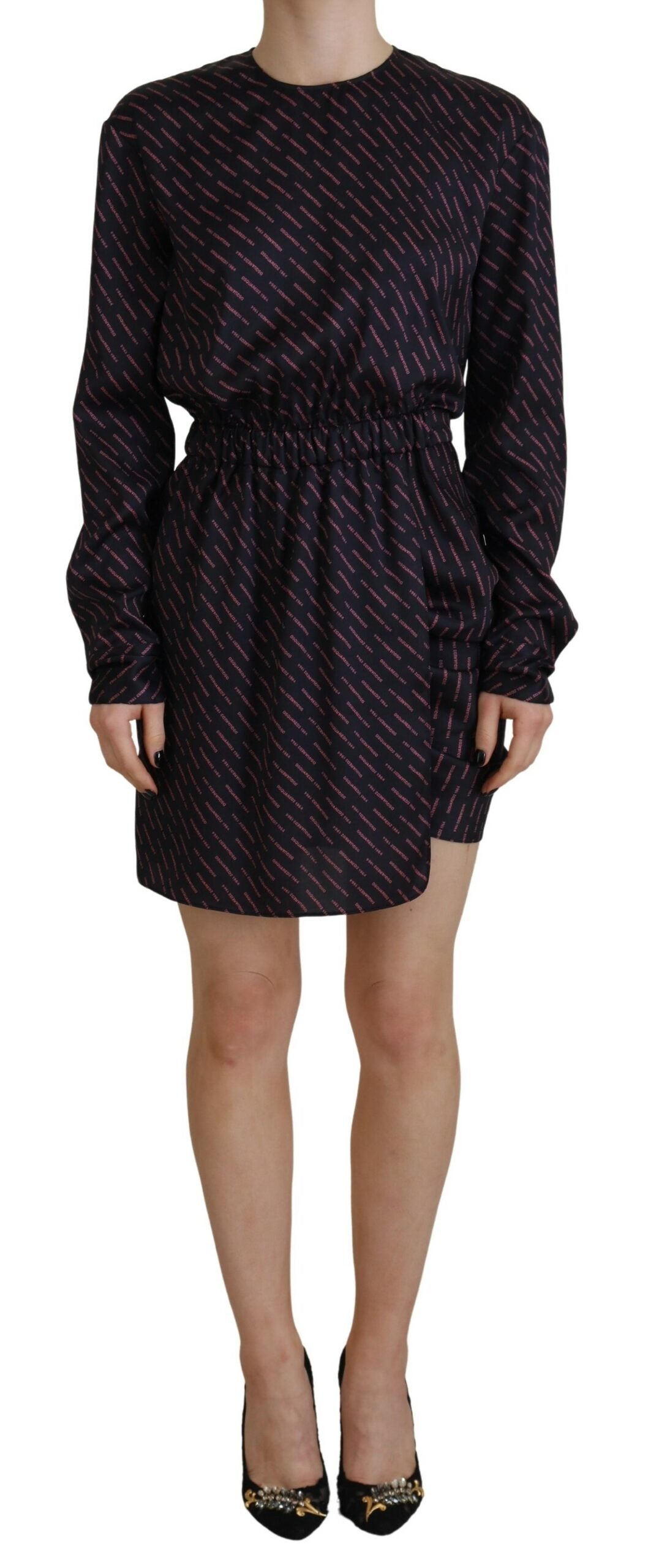 Dsquared² Black Logo Print Long Sleeves A-line Mini Women's Dress (Pre-Owned)