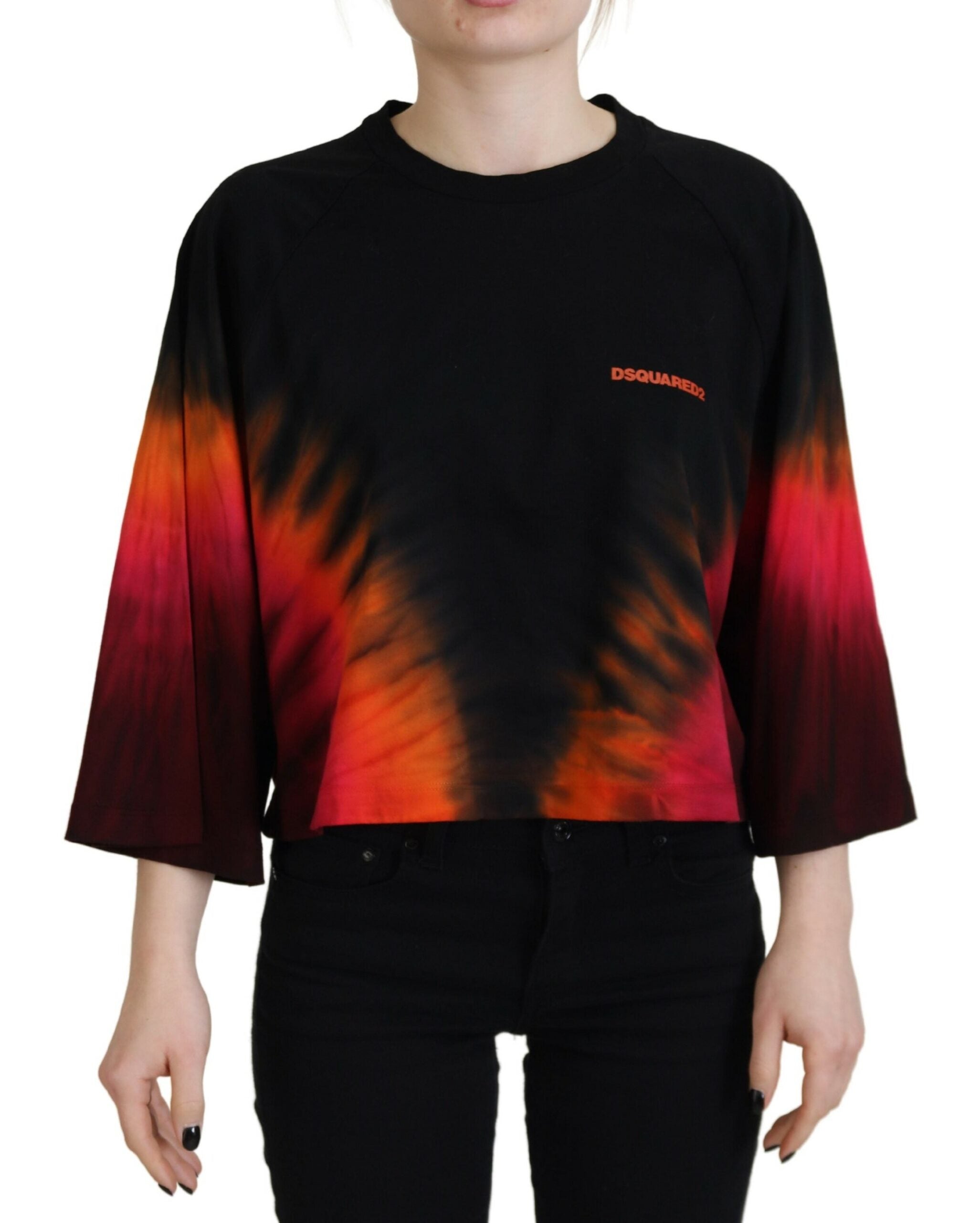 Dsquared² Black Cotton Tie Dye Crew Neck Casual Women's Top (Pre-Owned)