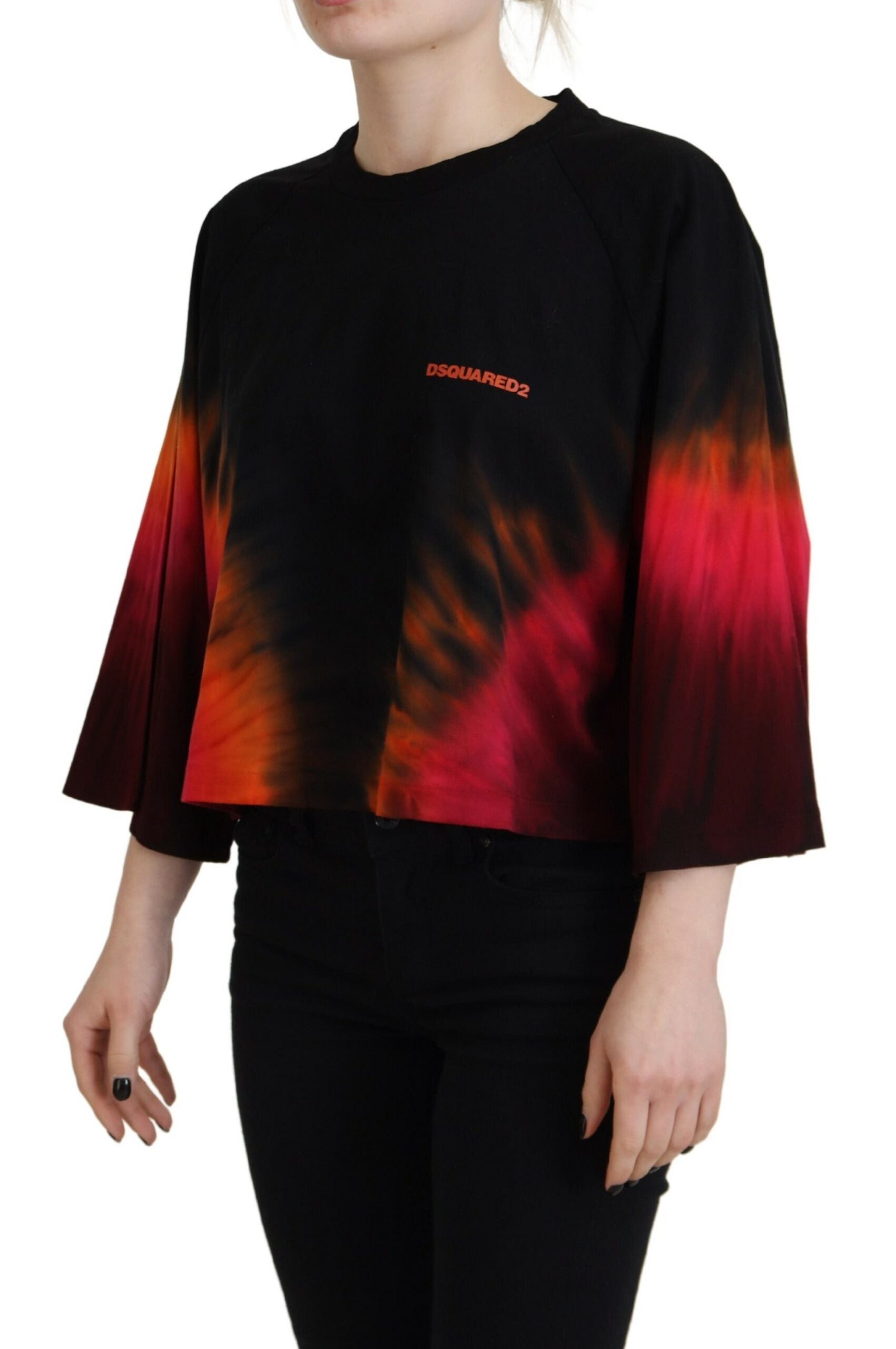 Dsquared² Black Cotton Tie Dye Crew Neck Casual Women's Top (Pre-Owned)