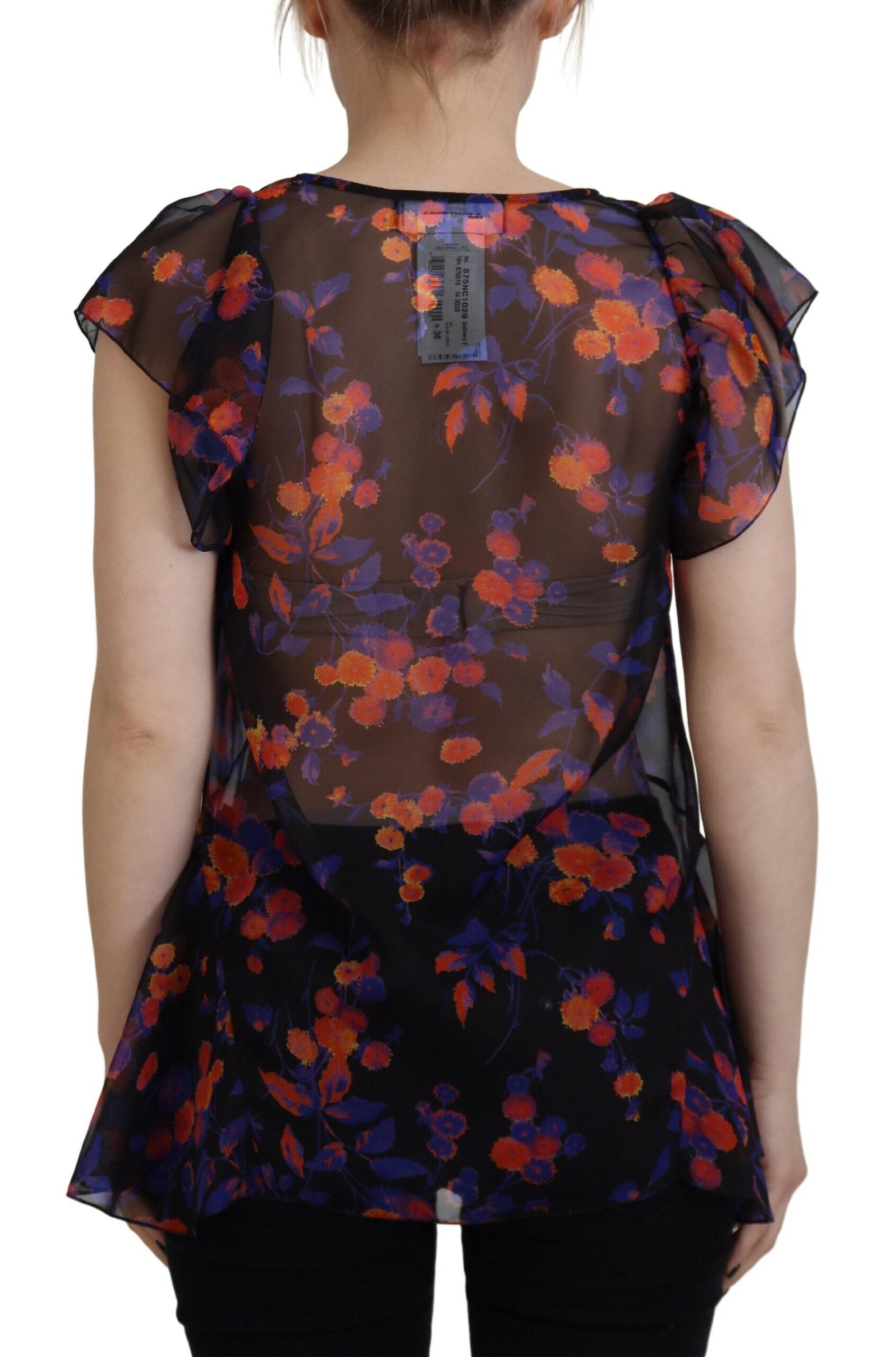 Dsquared² Black Floral Print Short Sleeves V-neck Blouse Women's Top (Pre-Owned)