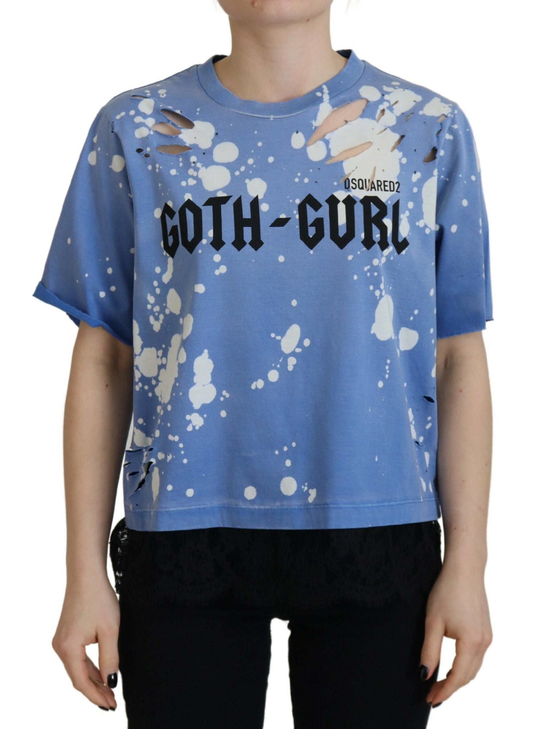 Dsquared² Blue Goth Gurl Print Black Lace Cotton Tee Women's T-shirt (Pre-Owned)