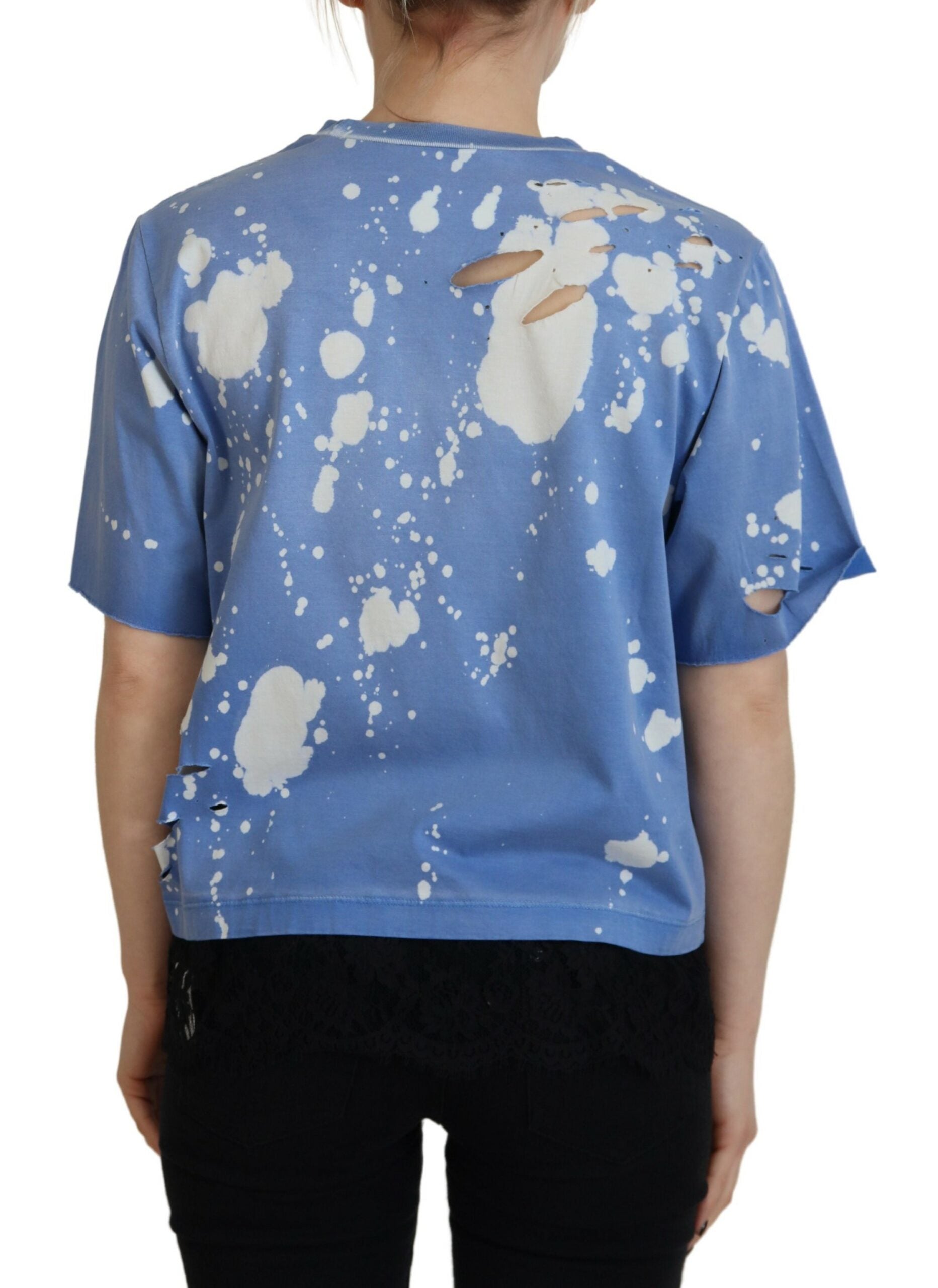 Dsquared² Blue Goth Gurl Print Black Lace Cotton Tee Women's T-shirt (Pre-Owned)